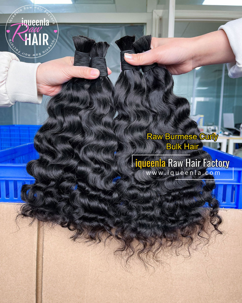 iquenela Raw Burmese Curly Hair No Weft Hair Bulk Braiding 1/3/4 Packs Deal