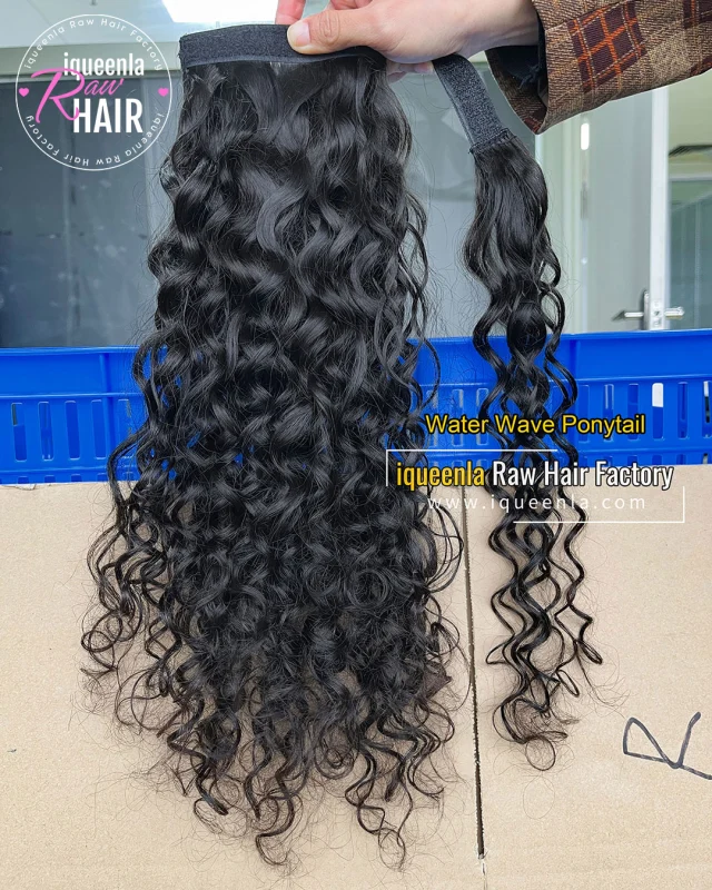 iqueenla Clip in Ponytail Extension Water Wave Human Hair Wrap Around Curly Wavy Ponytails