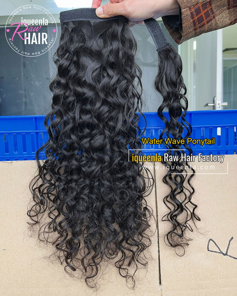 iqueenla Clip in Ponytail Extension Water Wave Human Hair Wrap Around Curly Wavy Ponytails