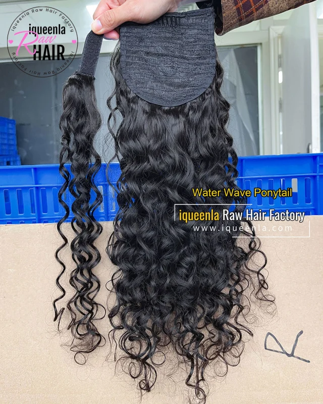 iqueenla Clip in Ponytail Extension Water Wave Human Hair Wrap Around Curly Wavy Ponytails