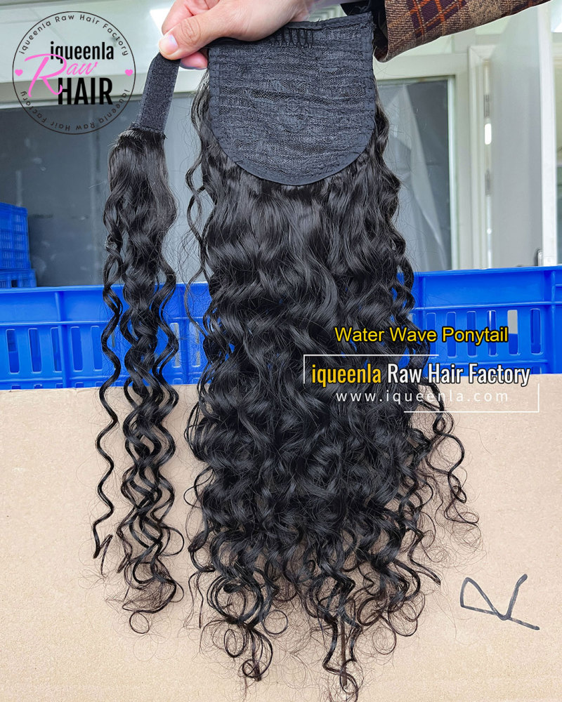 iqueenla Clip in Ponytail Extension Water Wave Human Hair Wrap Around Curly Wavy Ponytails