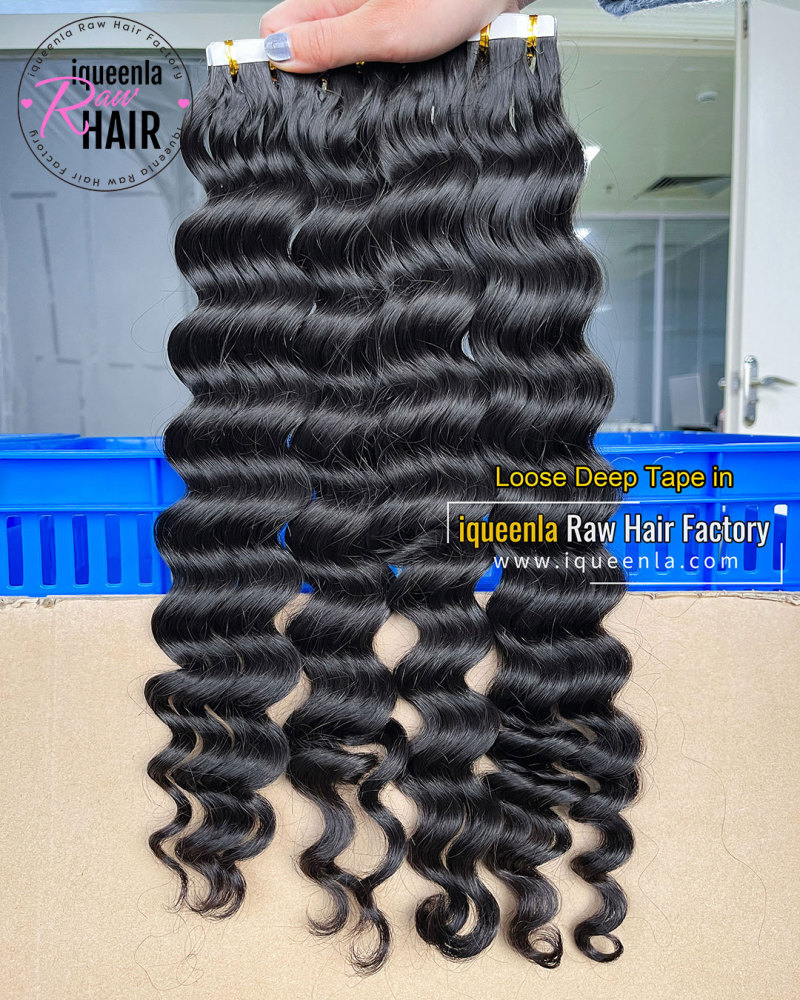 iqueenla Loose Deep 100% Mink Human Hair Tape In 1/3/4 Packs 20/60/80 Pcs Deal