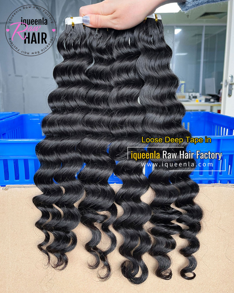 iqueenla Loose Deep 100% Mink Human Hair Tape In 1/3/4 Packs 20/60/80 Pcs Deal