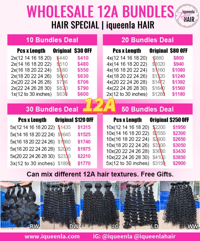 Iqueenla Wholesale 12A Mink Hair 10-50 Bundles Deal With Free Gifts