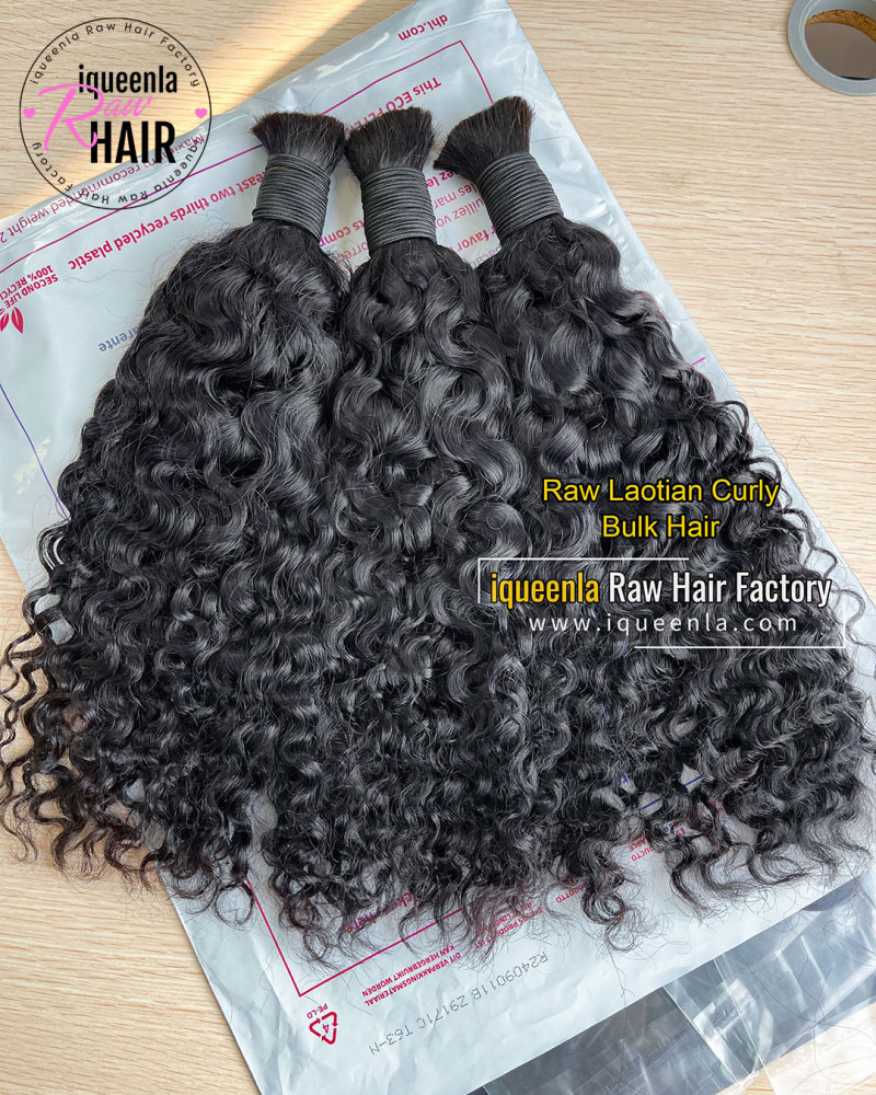 iquenela Raw Laotian Curly Hair No Weft Hair Bulk Braiding 1/3/4 Packs Deal
