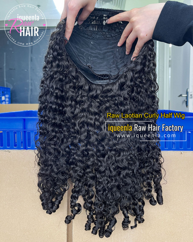 iqueenla Laotian Curly Raw Hair Machine-Made Half Wig 200% & 300% Density