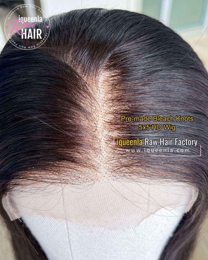 iqueenla Bleach knots with Pre-plucked Hairline Raw Body Wave 5X5/13X4 HD Pre-made Wig 280% Density