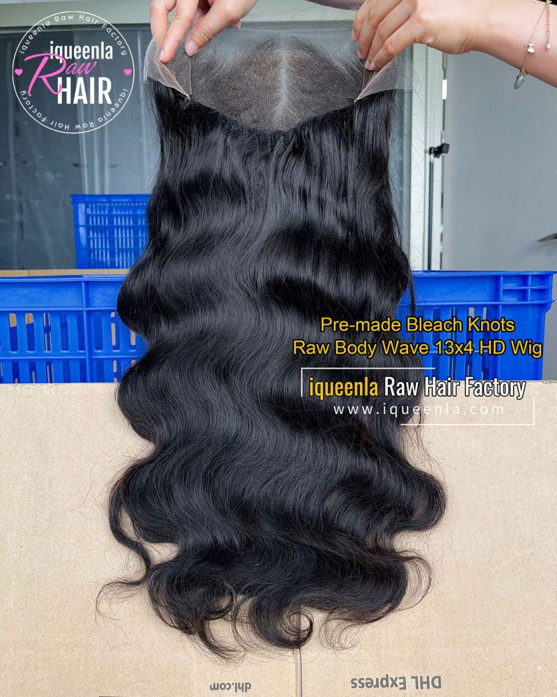 iqueenla Bleach knots with Pre-plucked Hairline Raw Body Wave 5X5/13X4 HD Pre-made Wig 280% Density