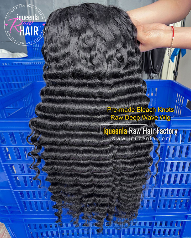 iqueenla Bleach knots with Pre-plucked Hairline Raw Deep Wave 5X5/13X4 HD Pre-made Wig 280% Density