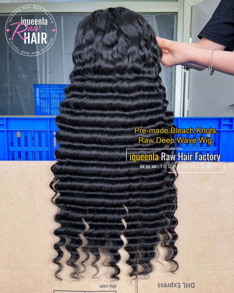iqueenla Bleach knots with Pre-plucked Hairline Raw Deep Wave 5X5/13X4 HD Pre-made Wig 280% Density