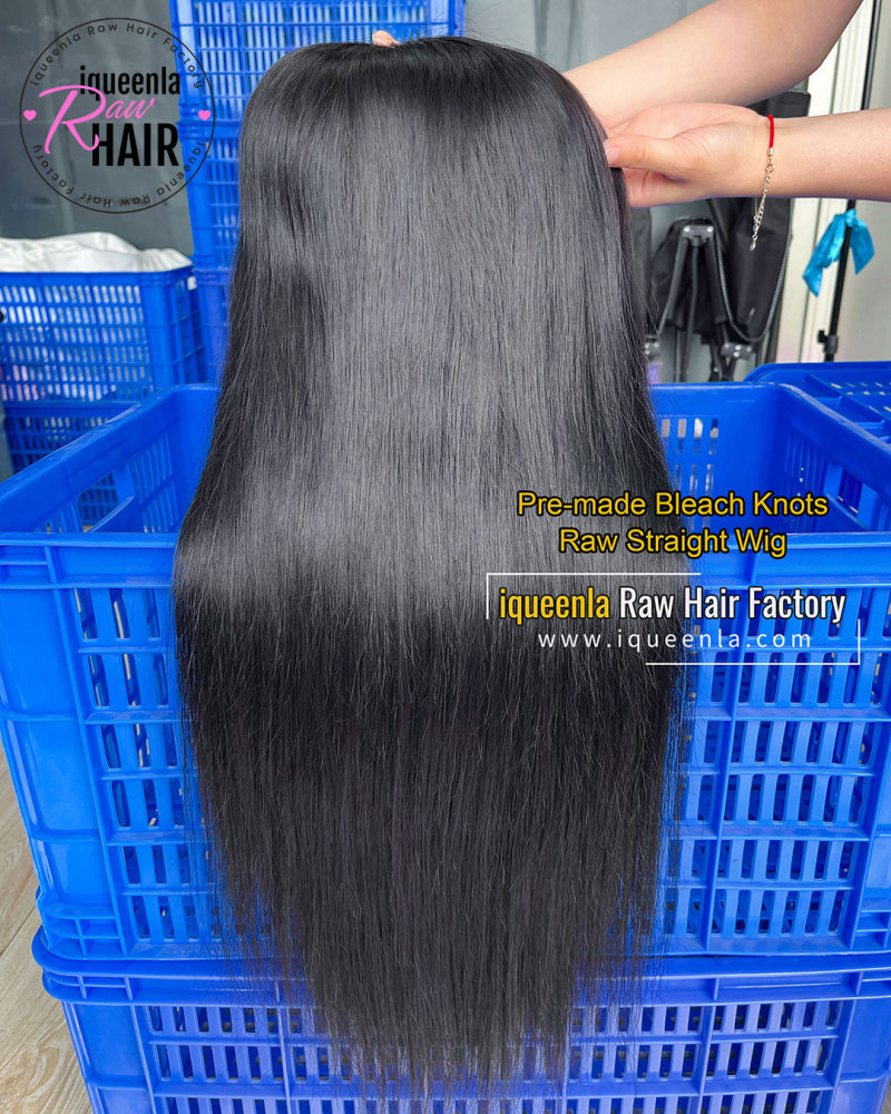 iqueenla Bleach knots with Pre-plucked Hairline Raw Straight Hair 5X5/13X4 HD Pre-made Wig 280% Density