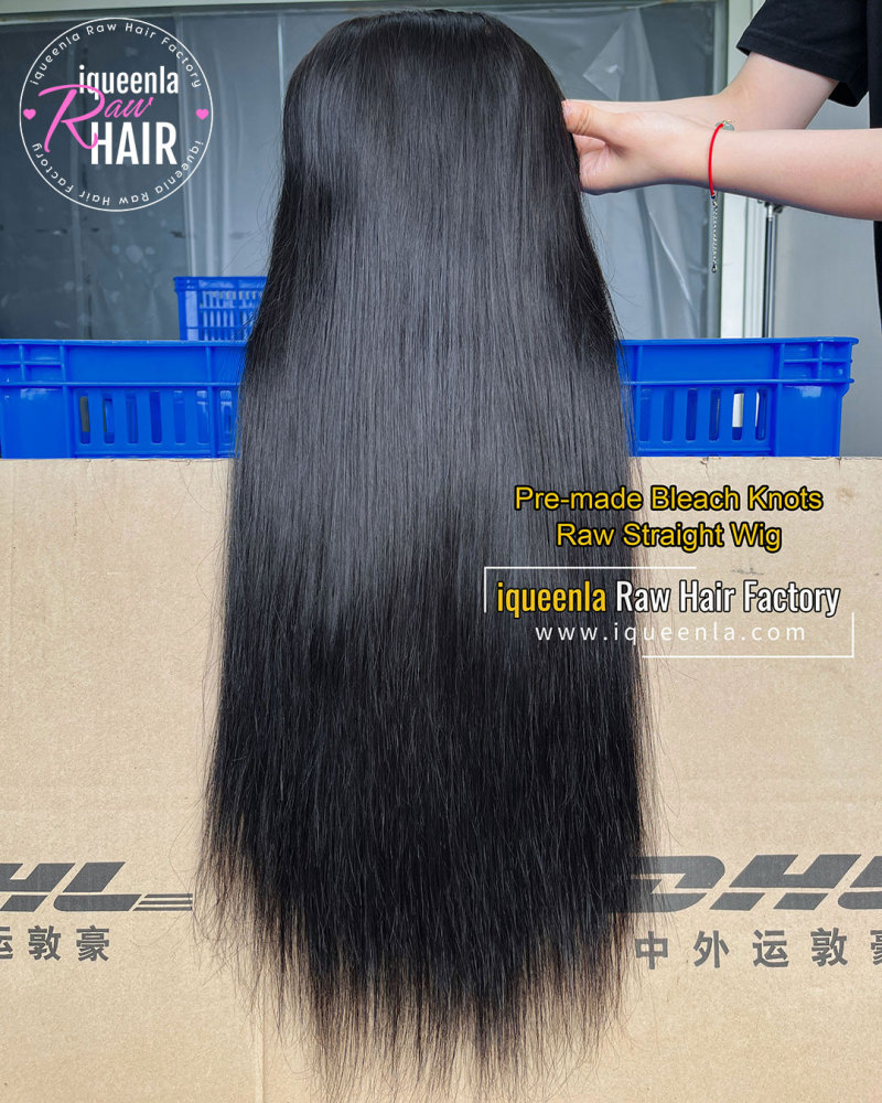 iqueenla Bleach knots with Pre-plucked Hairline Raw Straight Hair 5X5/13X4 HD Pre-made Wig 280% Density