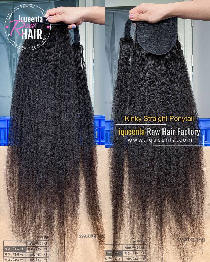iqueenla Kinky Straight Ponytail Extensions Natural Black Ponytail Clip in for Women