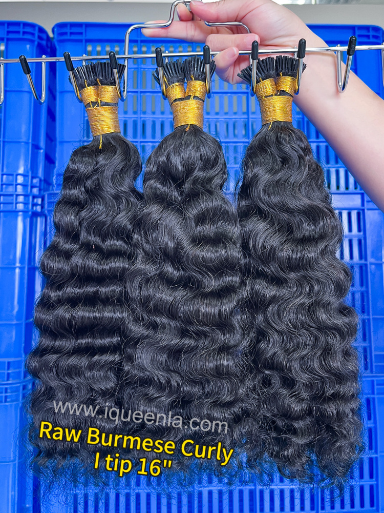iqueenla Unprocessed Burmese Curly 100% Raw Hair K Tip Extension