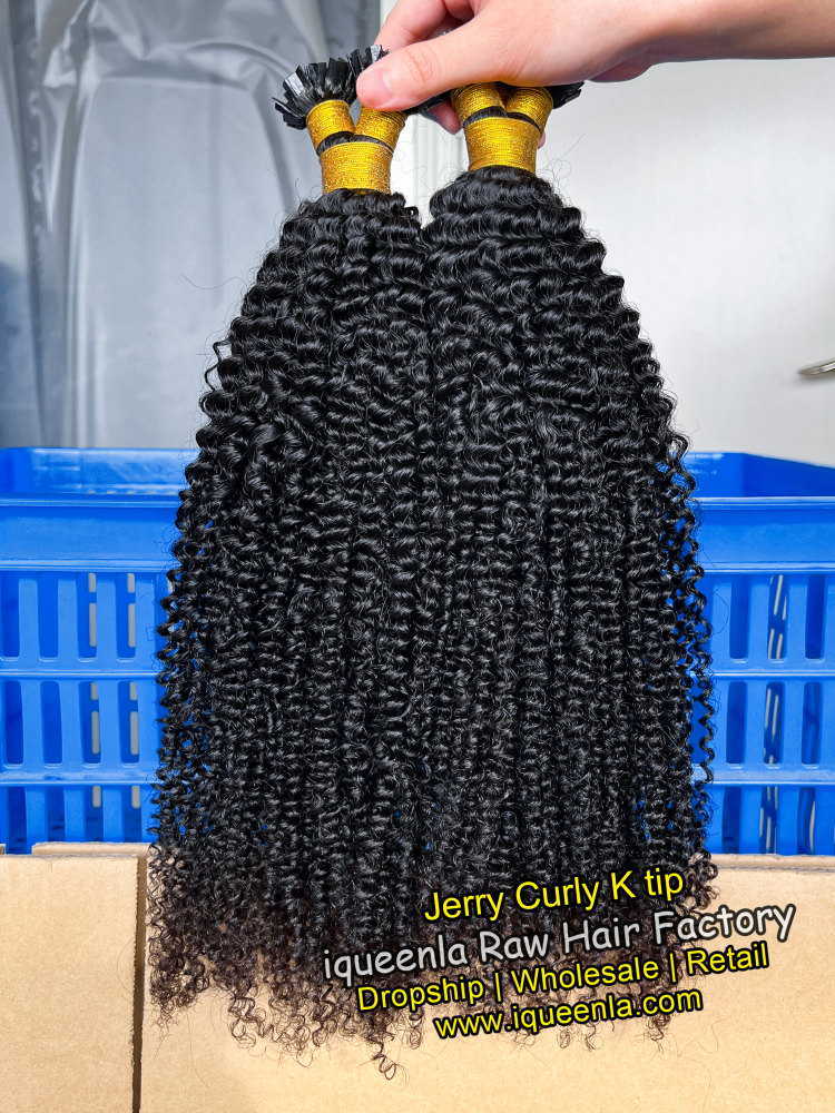 iqueenla Jerry Curly Mink Hair K Tip  Human Hair Extension Natural Color