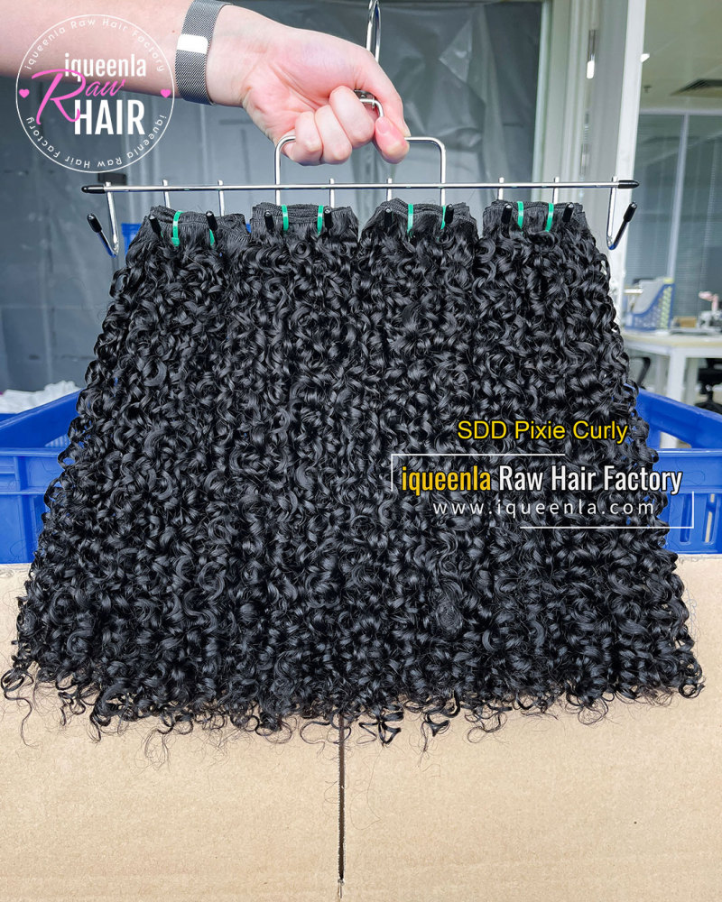 iqueenla Pixie Curly Super Double Drawn Human Hair Bundle 1/3/4 Pcs Deal Natural Color