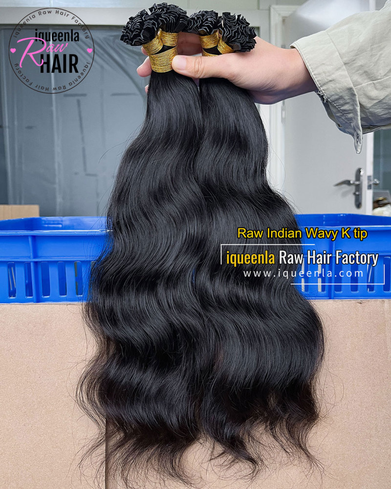 iqueenla Unprocessed Indian Wavy 100% Raw Hair K Tip Extension