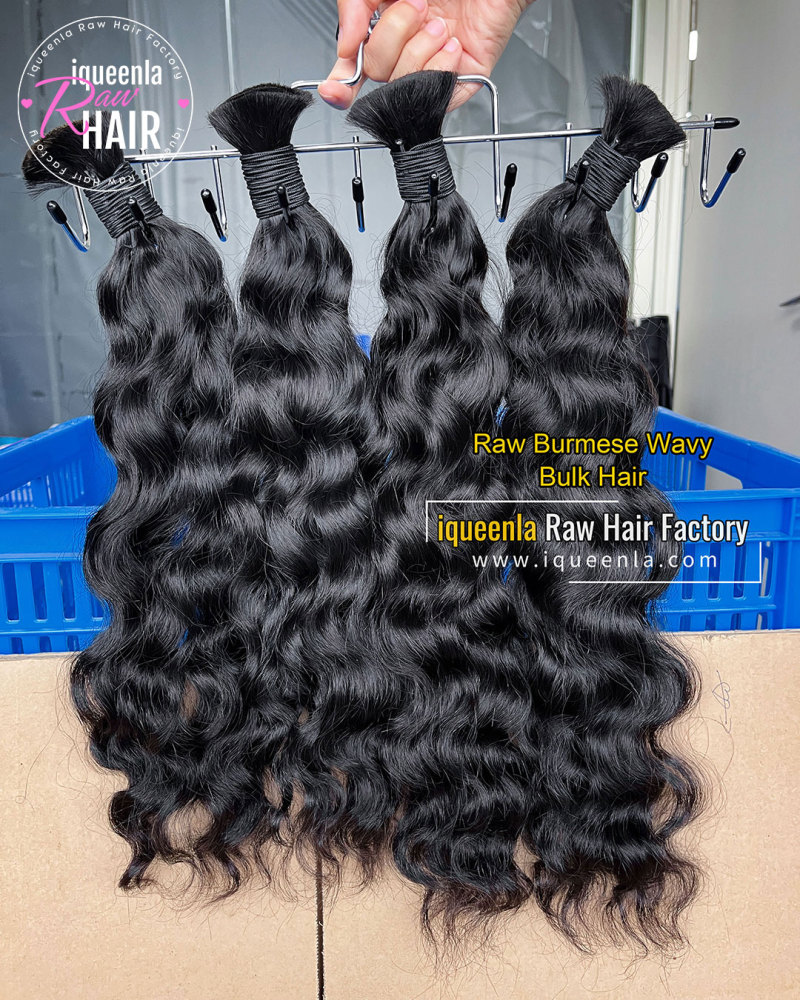 iquenela Raw Burmese Wavy Hair No Weft Hair Bulk Braiding 1/3/4 Packs Deal