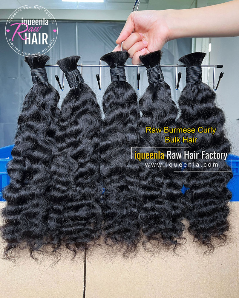 iquenela Raw Burmese Curly Hair No Weft Hair Bulk Braiding 1/3/4 Packs Deal