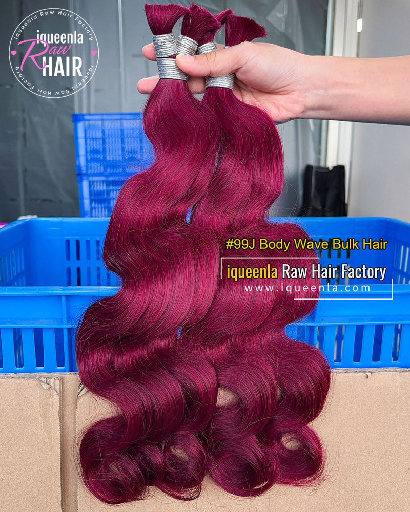 iqueenla #99j Burgundy Color Body Wave Human Bulk Hair Braiding 1/3/4 Packs Deal