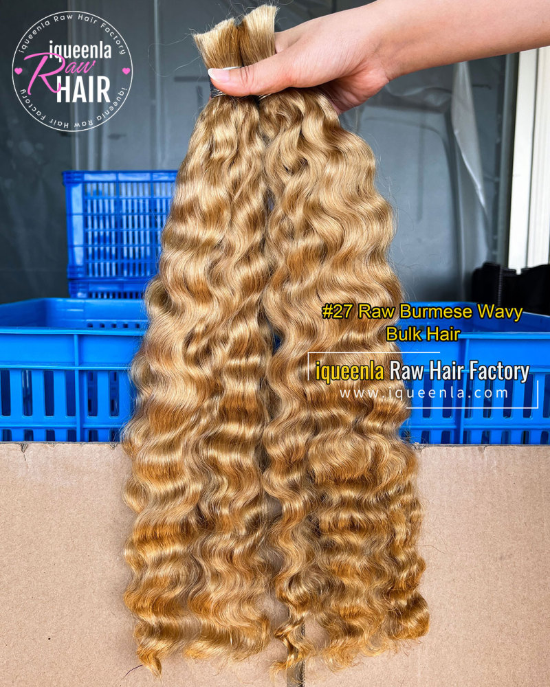 iquenela #27 Color Raw Burmese Wavy Hair No Weft Braiding Hair Bulk 1/3/4 Packs Deal