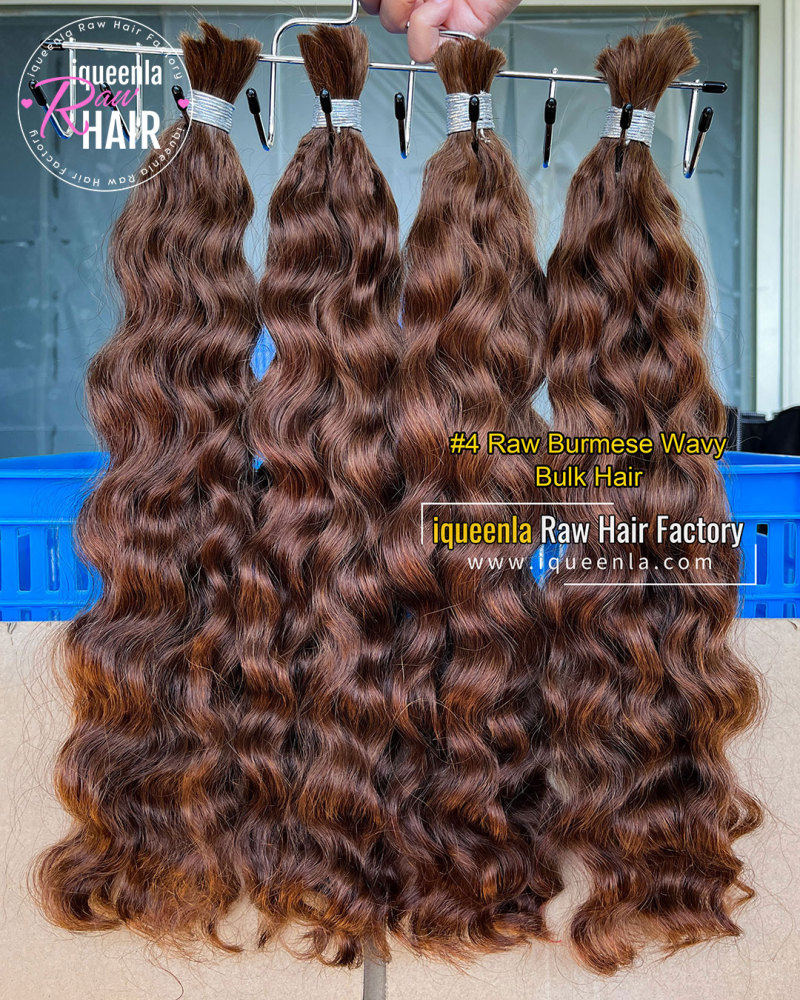 iquenela #4 Color Raw Burmese Wavy Hair No Weft Hair Bulk Braiding for Black Women 1/3/4 Packs Deal