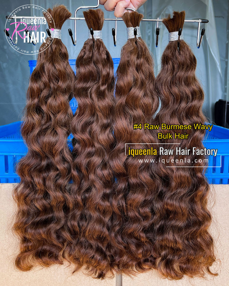 iquenela #4 Color Raw Burmese Wavy Hair No Weft Hair Bulk Braiding for Black Women 1/3/4 Packs Deal