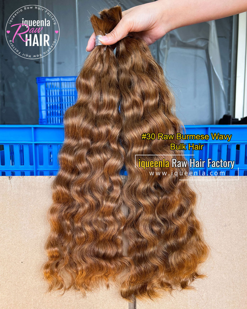 iquenela Raw Burmese Wavy Hair No Weft #30 Color Bulk Hair Braiding 1/3/4 Packs Deal