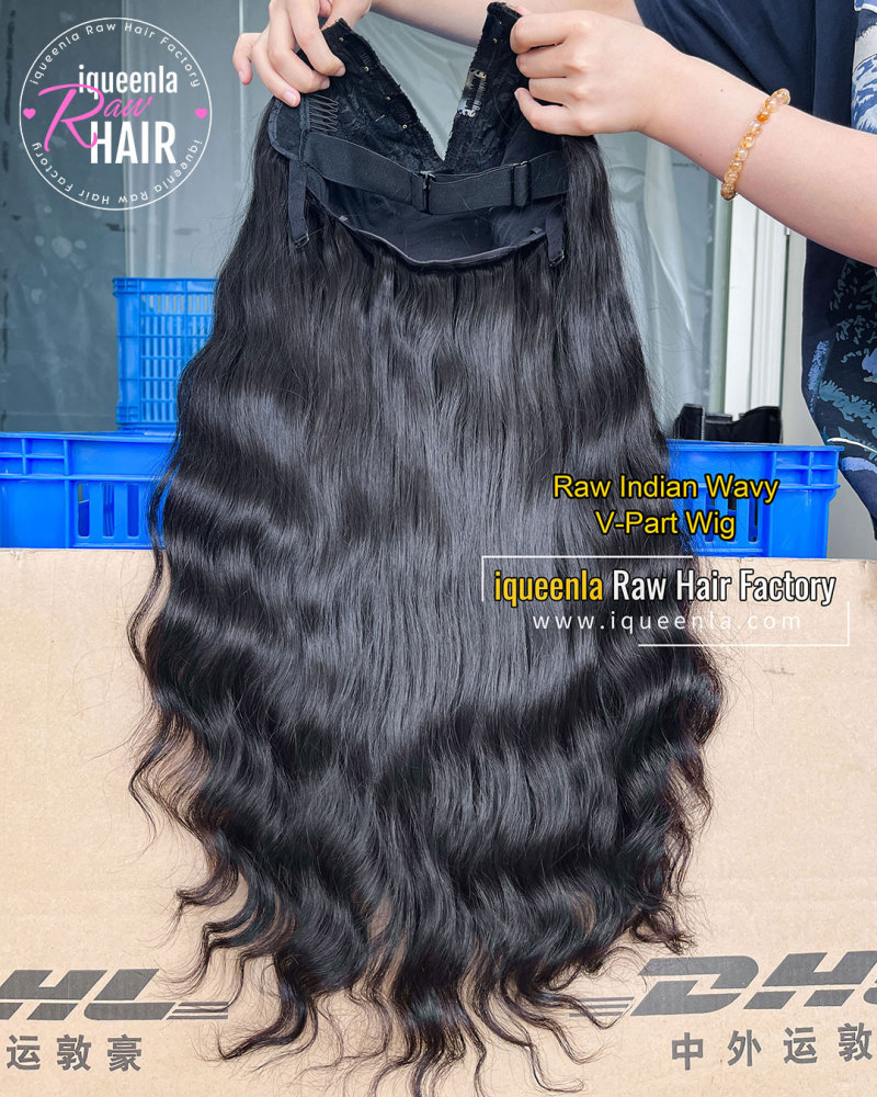 iqueenla Indian Wavy Raw Hair V Part Wig 200% & 300% Density