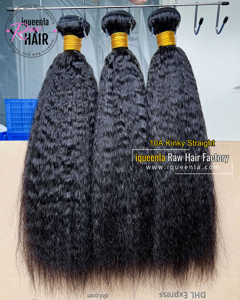 iqueenla 10A Grade Tangle-Free Kinky Straight Bundle Unprocessed Mink Human Hair Weave 1/3/4 Deal