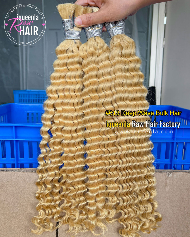 iqueenla #613 Blonde Color Deep Wave Human Hair Bulk Braiding 1/3/4 Packs Deal