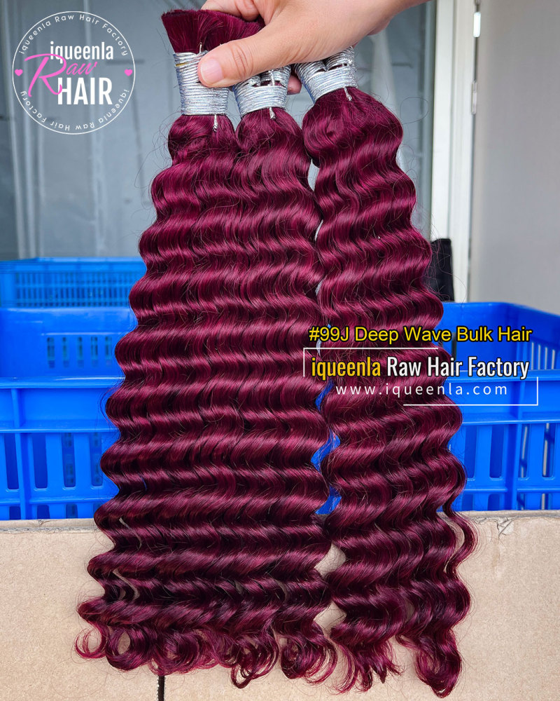 iqueenla #99j Burgundy Color Deep Wave Human Hair Bulk Braiding 1/3/4 Packs Deal