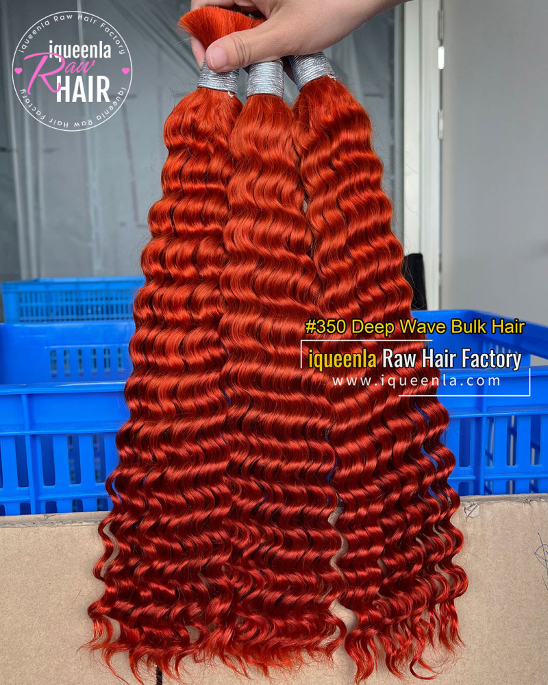 iqueenla #350 Color Deep Wave Human Braiding Bulk Hair for Boho Braids Hairstyle