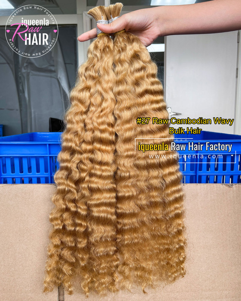 iquenela Raw Cambodian Wavy #27 Color Human Bulk Hair Braiding Hair for Boho Braids