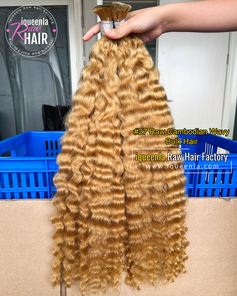 iquenela Raw Cambodian Wavy #27 Color Human Bulk Hair Braiding Hair for Boho Braids