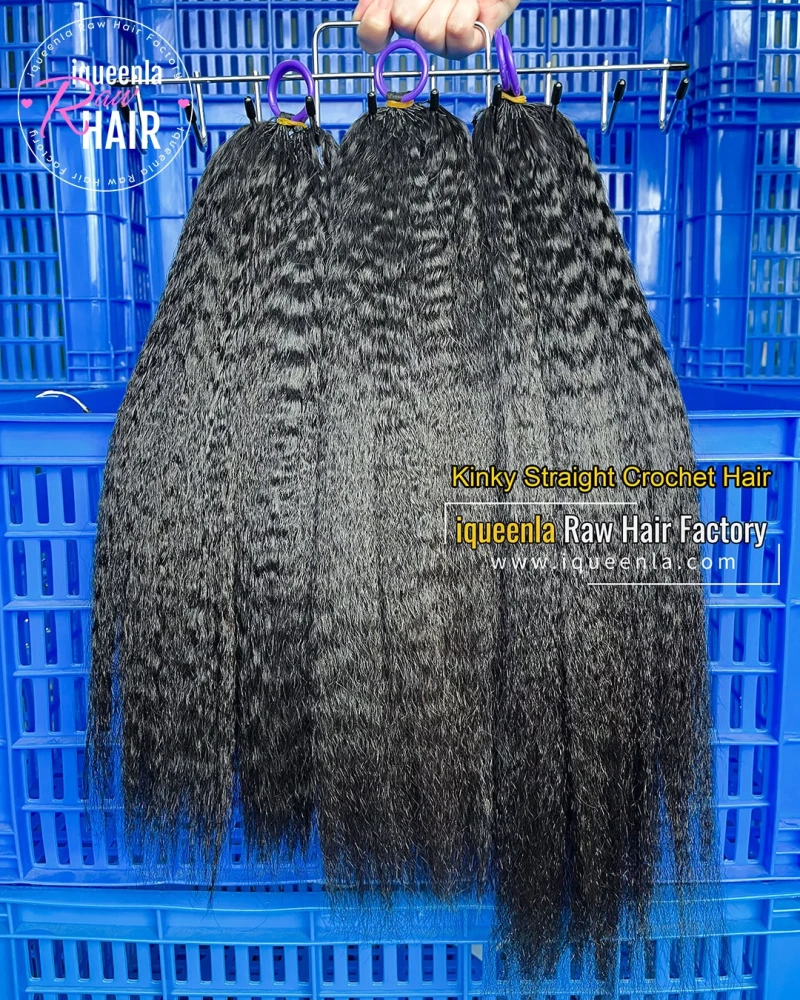 Iqueenla Kinky Straight Crochet Human Hair Extension Natural Black