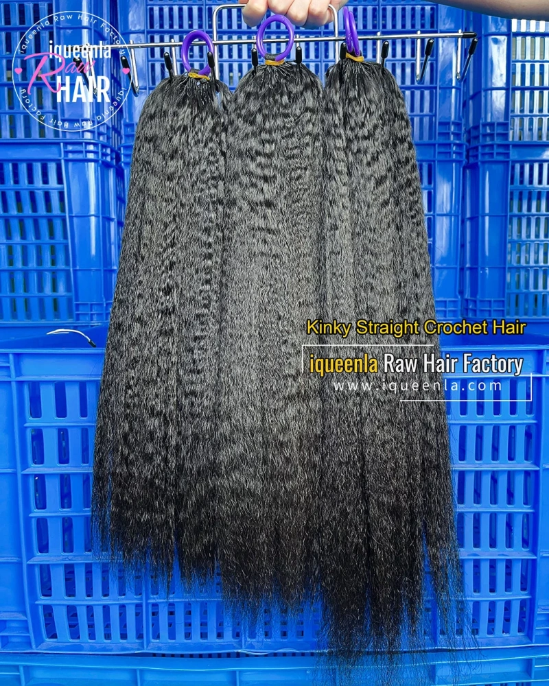 Iqueenla Kinky Straight Crochet Human Hair Extension Natural Black