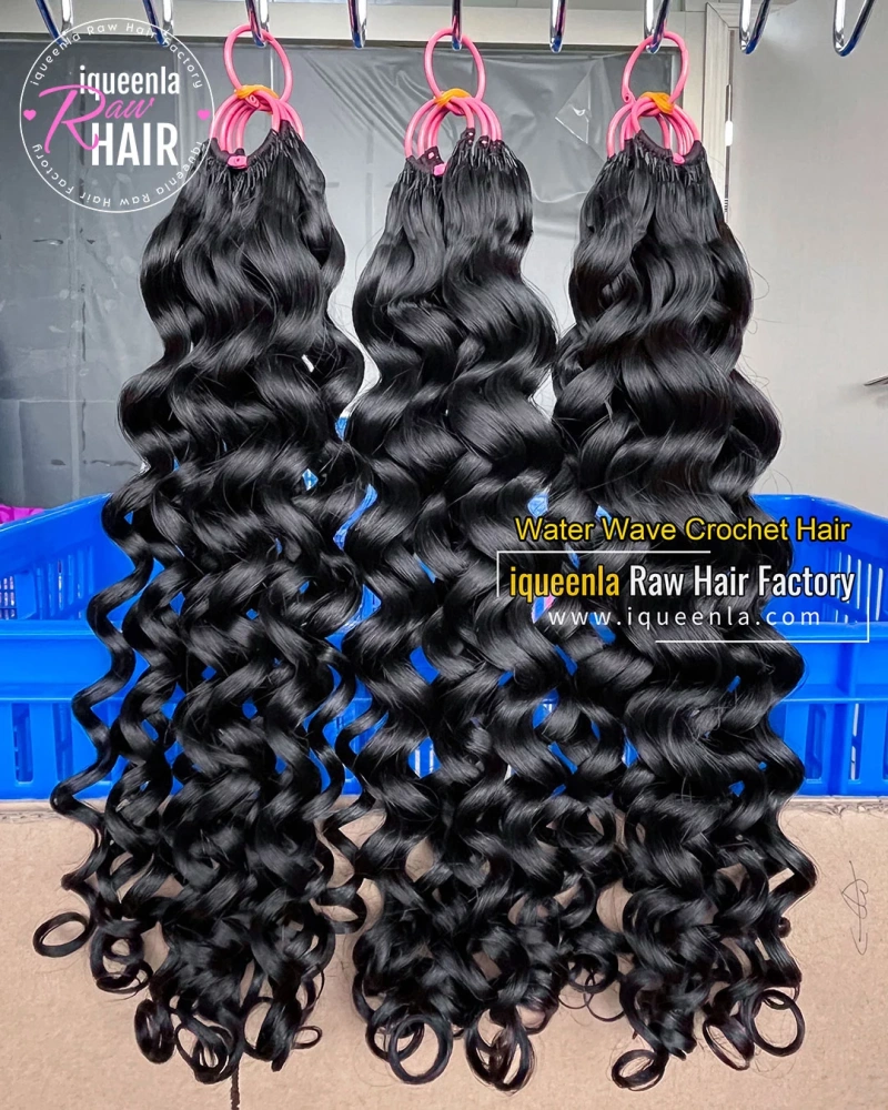 Iqueenla Water Wave Soft Crochet Hair 100% Human Hair Extensions