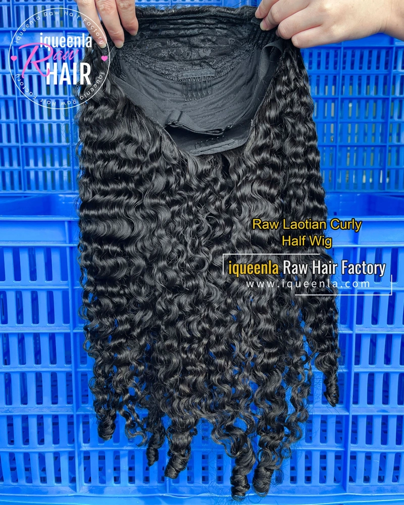 Iqueenla Raw Laotian Curly Human Hair Half Wigs