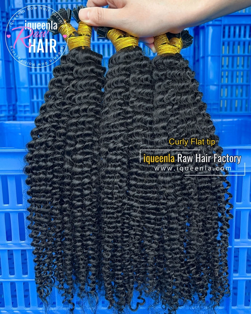 Iqueenla Flat Tip Extentions Jerry Curly Keratin Fusion Hair