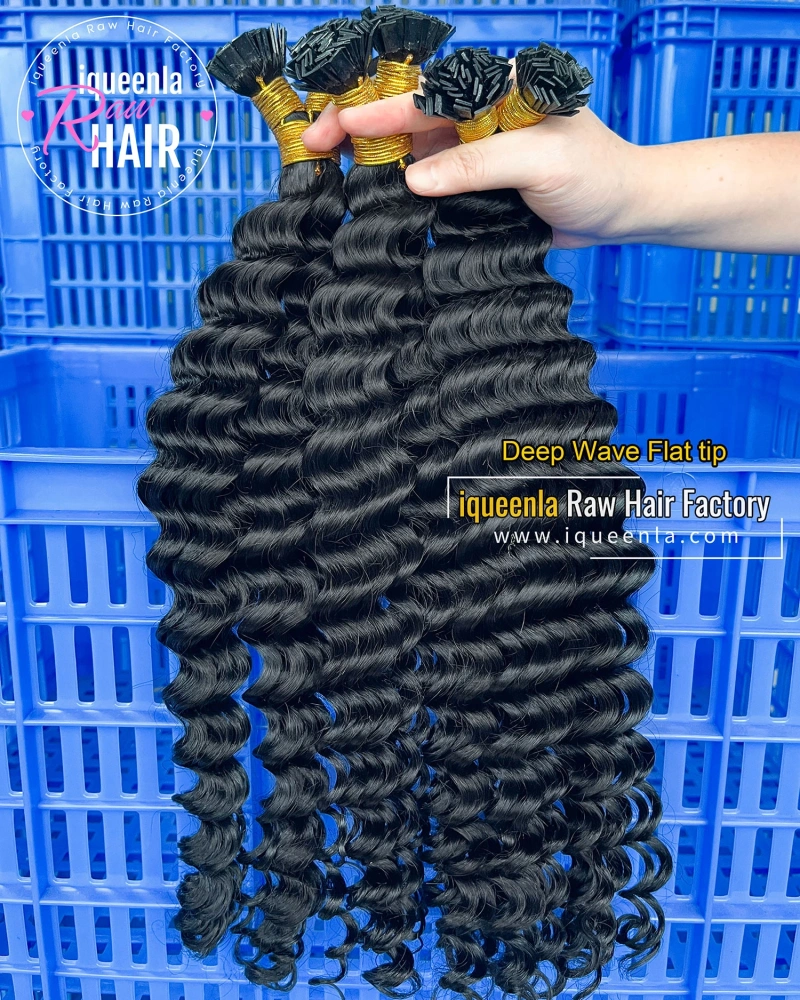 Iqueenla Best Flat Tip Deep Wave Human Hair Extensions
