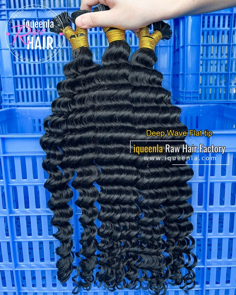 Iqueenla Best Flat Tip Deep Wave Human Hair Extensions