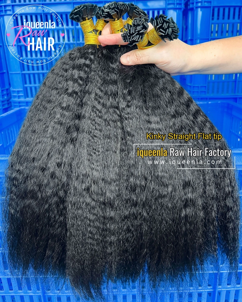 Iqueenla Kinky Straight Flat Tip Hair Extensions Mink Human Hair