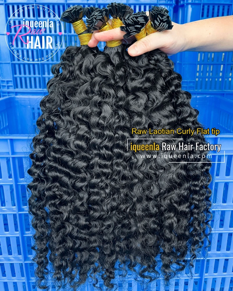 Iqueenla Laotian Curly Flat Tip Hair Extensions​ Premium Raw Hair