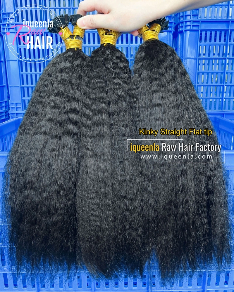 Iqueenla Kinky Straight Flat Tip Hair Extensions Mink Human Hair