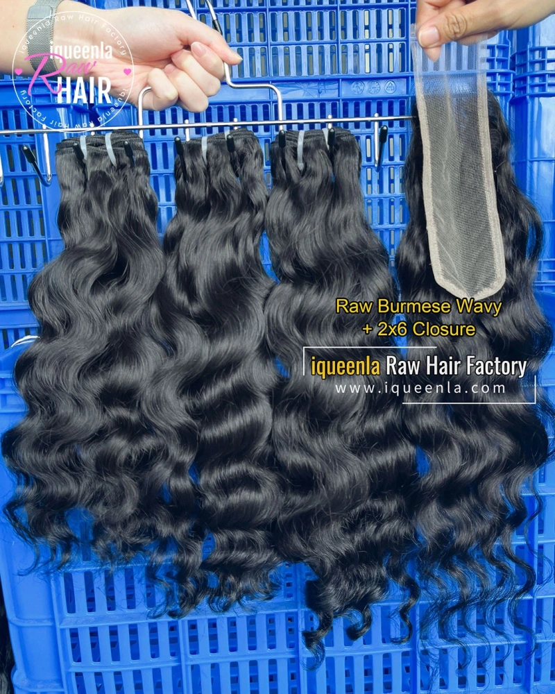 Iqueenla Burmese Wavy Raw Bundles(3 PCS) With 2x6 HD & Transparent Lace Closure