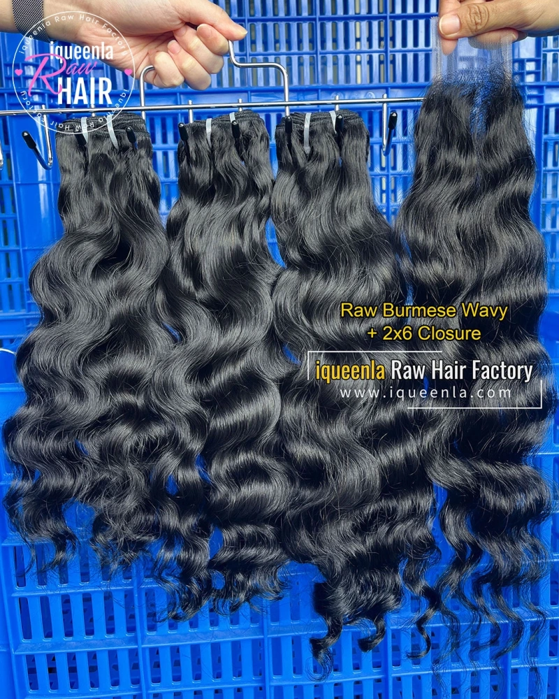 Iqueenla Burmese Wavy Raw Bundles(3 PCS) With 2x6 HD & Transparent Lace Closure