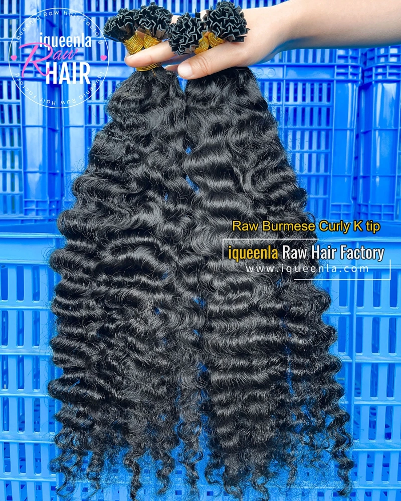 iqueenla Raw Burmese Curly Keratin K Tip 100% Full Cuticle Hair