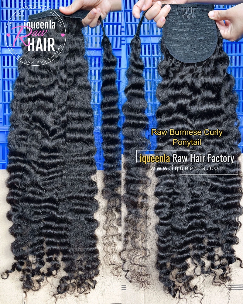 iqueenla Burmese Curly Best Raw Hair Clip in Ponytail Extensions