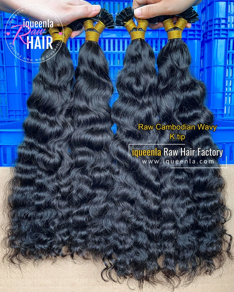 iqueenla Cambodian Wavy 100% Raw Hair K Tip Extension 18-30 Inch